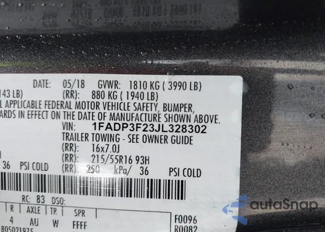 2018 Ford Focus Se из США, поврежденный, VIN 1FADP3F23JL328302